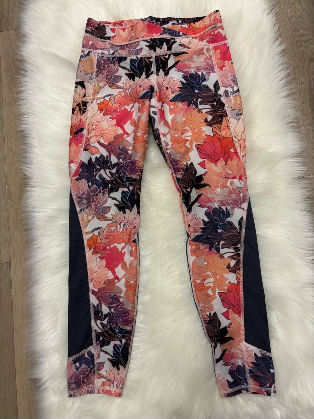 Floral Print Athletic Leggings - Coral, Pink & Navy